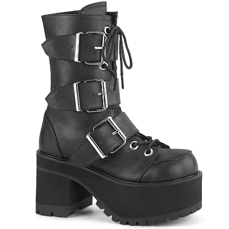 Demonia RANGER-308 | Black Vegan Leather Ankle Boots