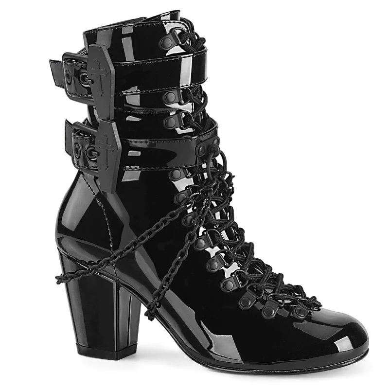 Demonia VIVIKA-128 | Black Patent Leather Ankle Boots