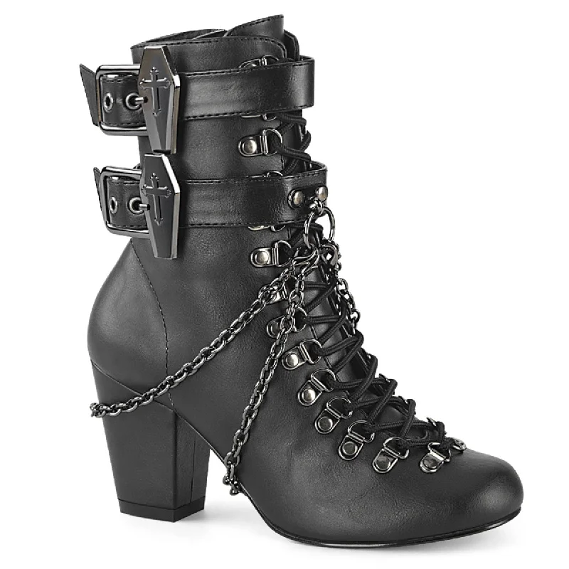 Demonia VIVIKA-128 | Black Vegan Leather Ankle Boots