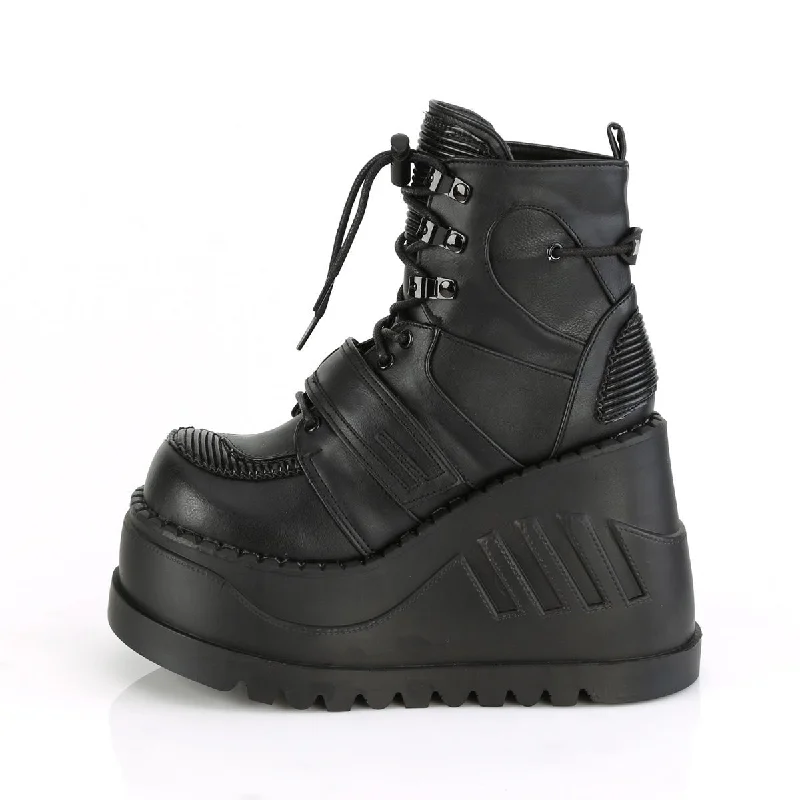 Demonia STOMP-13 | Black Vegan Leather Ankle Boots