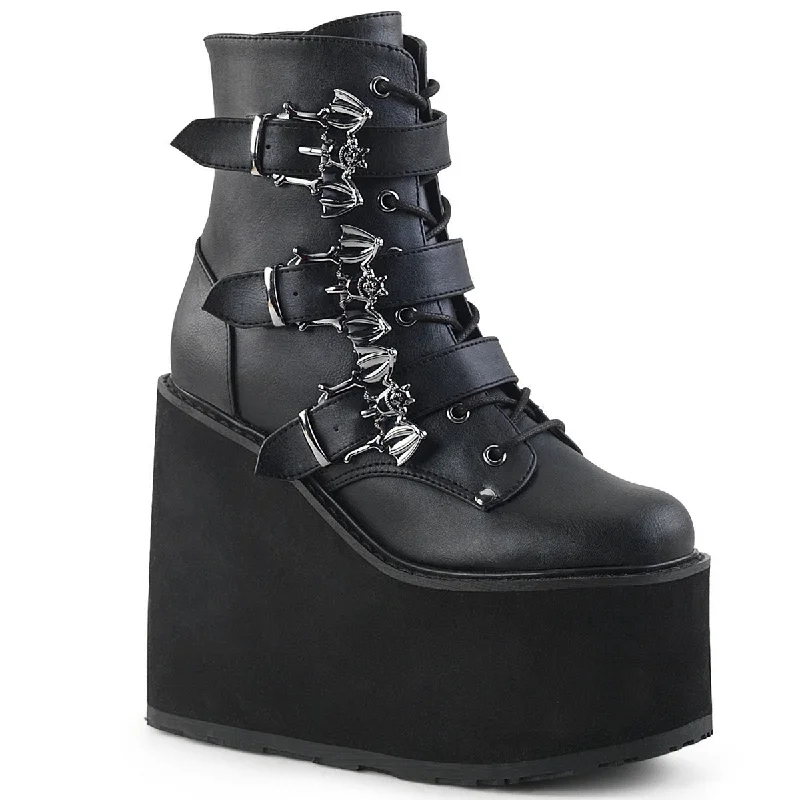 Demonia SWING-103 | Black Vegan Leather Ankle Boots