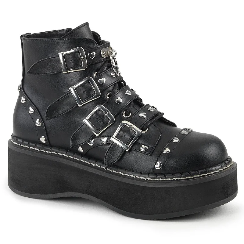 Demonia EMILY-315 | Black Vegan Leather Ankle Boots