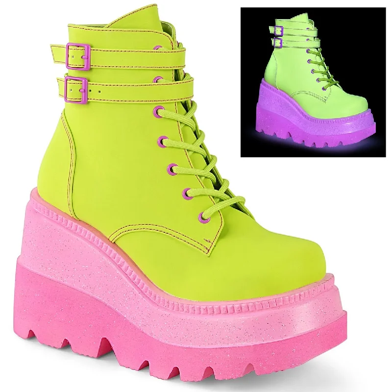 Demonia SHAKER-52 | Lime Green Vegan Leather Ankle Boots