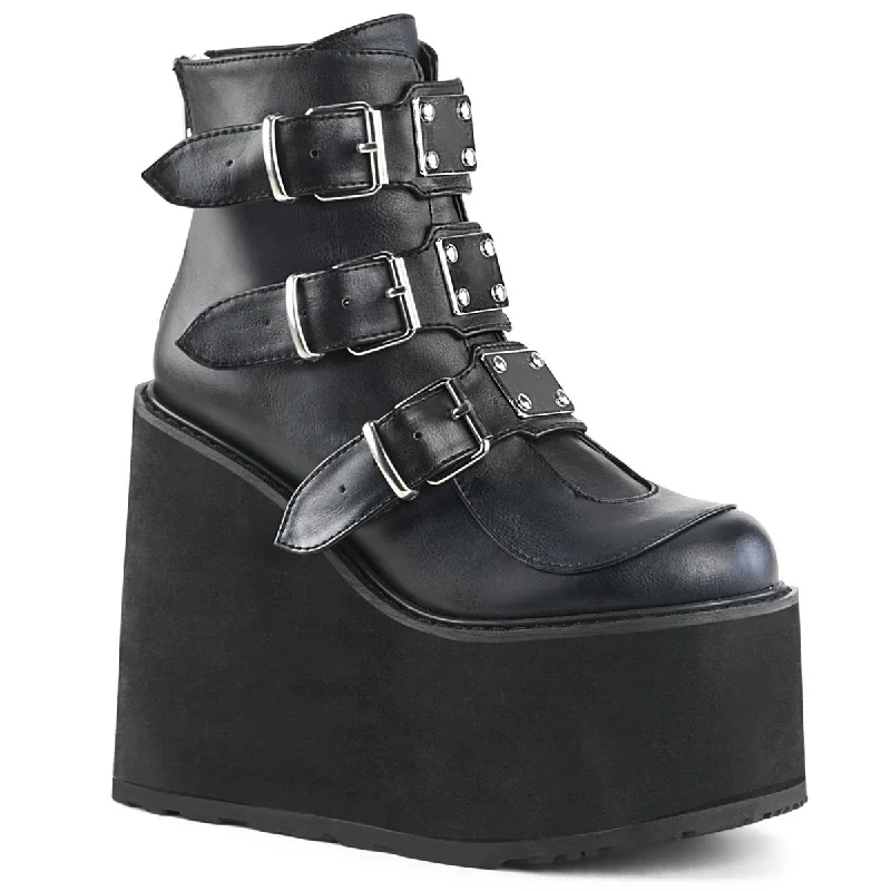 Demonia SWING-105 | Black Vegan Leather Ankle Boots