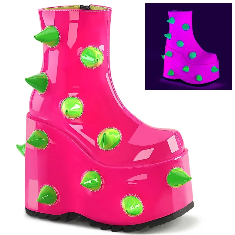 Demonia SLAY-77 | Neon Pink & Neon Green Neon UV Ankle Boots