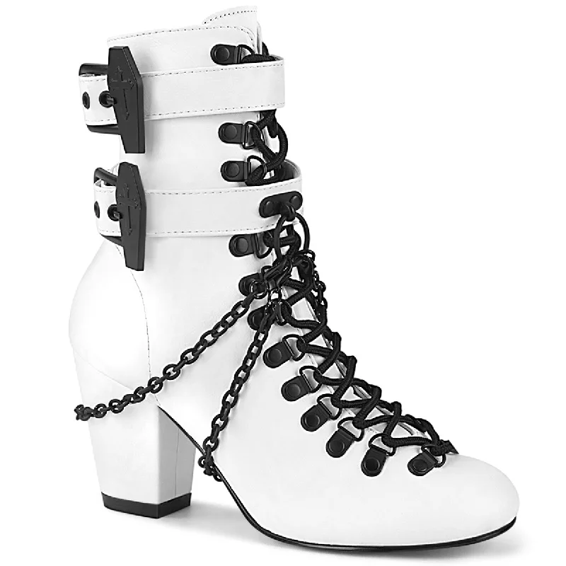 Demonia VIVIKA-128 | White Vegan Leather Ankle Boots