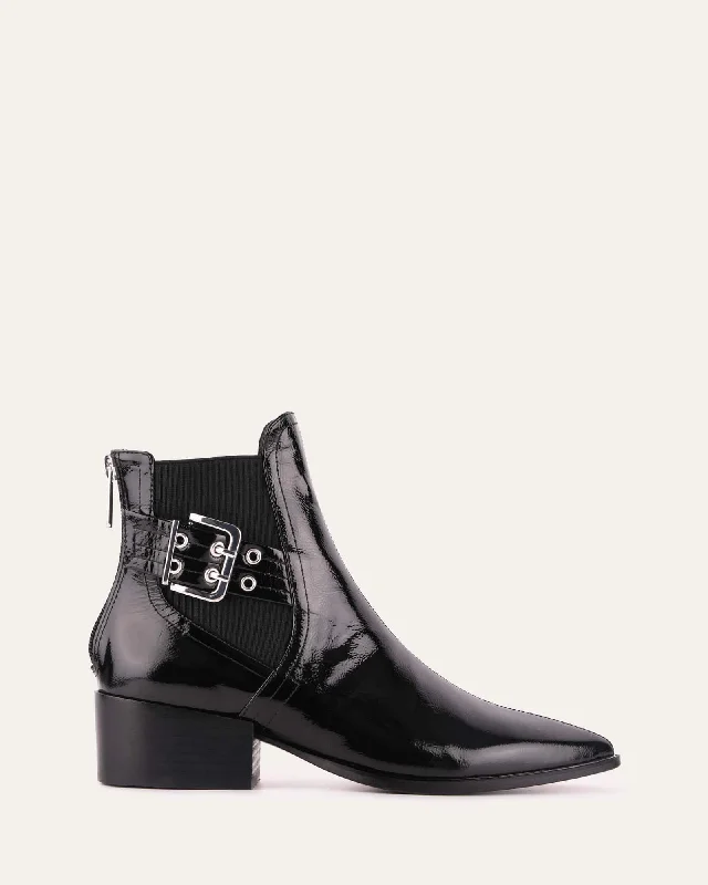 RIVER FLAT ANKLE BOOTS BLACK CRINKLE PATENT