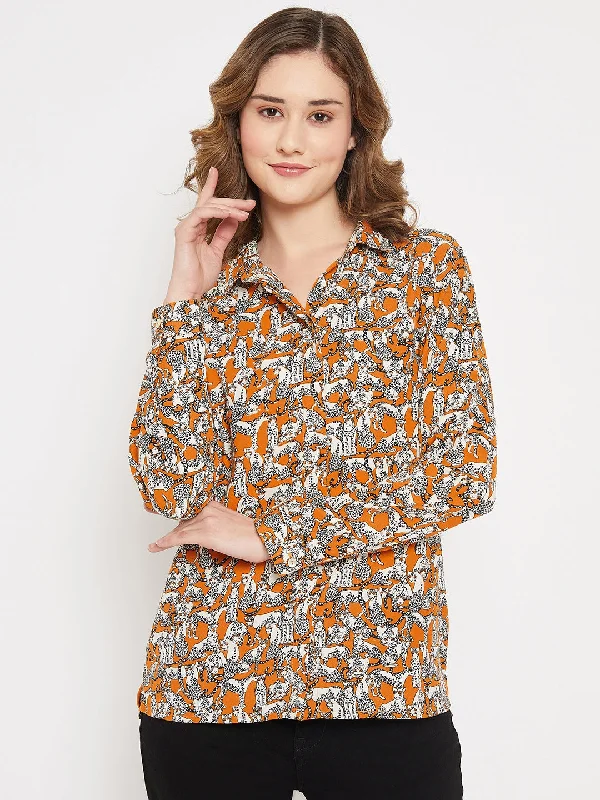 Women's Casual  Orange Animal Print Spread Collar Tunic