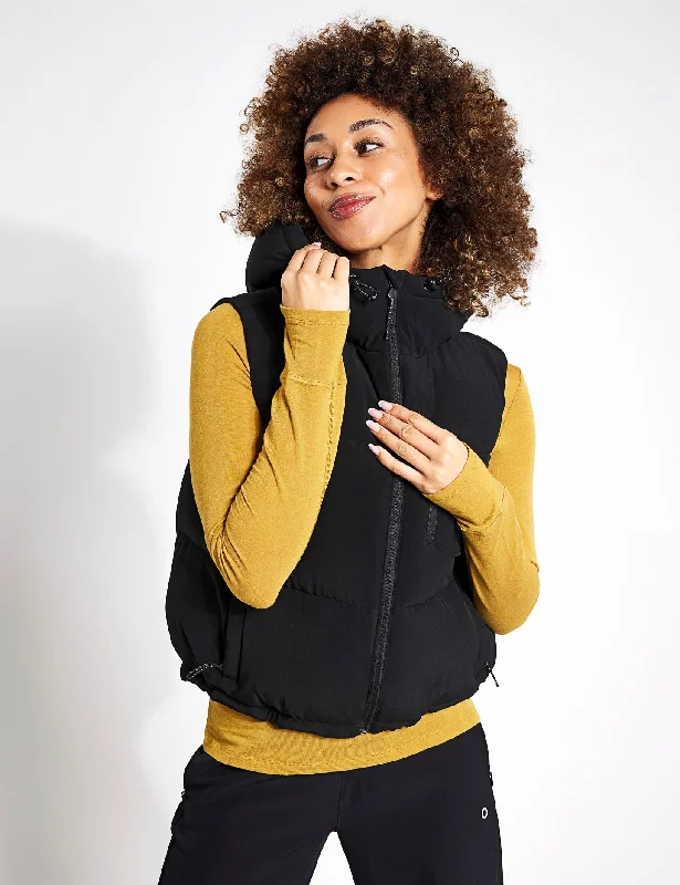 Hooded Cropped Puffer Gilet - Black