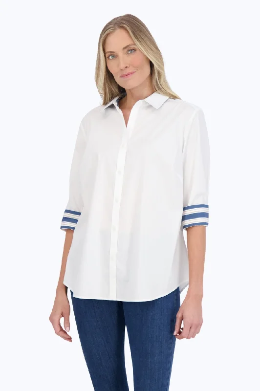 Margie Stretch No Iron Indigo Stripe Detail Shirt