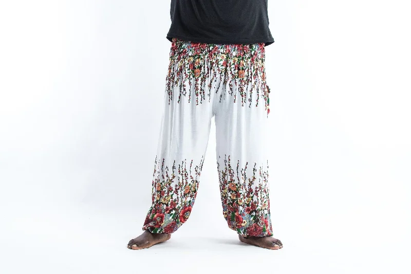 Plus Size Floral Unisex Harem Pants in White