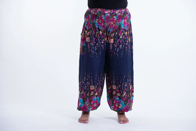 Plus Size Floral Unisex Harem Pants in Blue