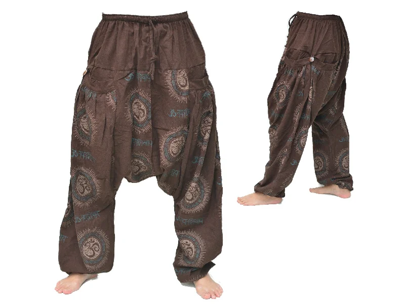 Drop Crotch Pants Harem Pants Men Women Brown ॐ print