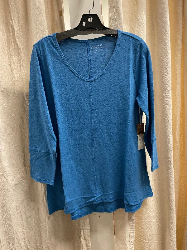 V-Neck Tunic 3/4 Sleeve Slub Tee in Lapis by Escape