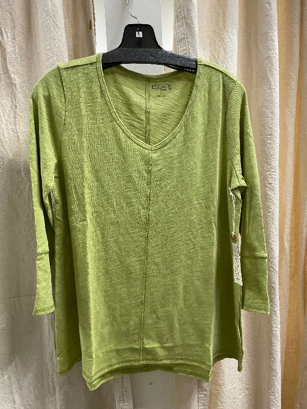 V-Neck Tunic 3/4 Sleeve Slub Tee in Moss by Escape