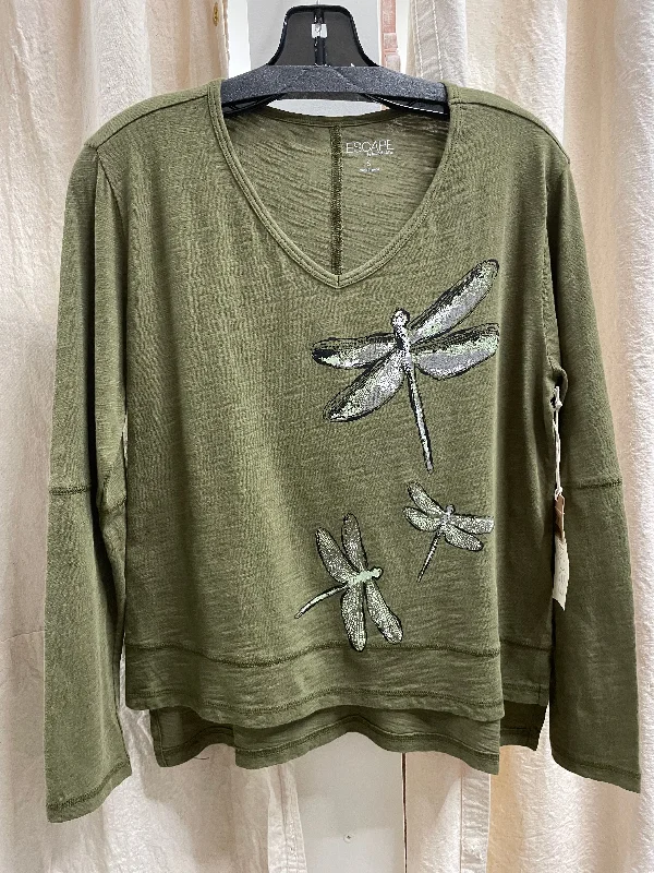 Step Hem Boxy Slub Tee Dragonflies in Olive by Escape