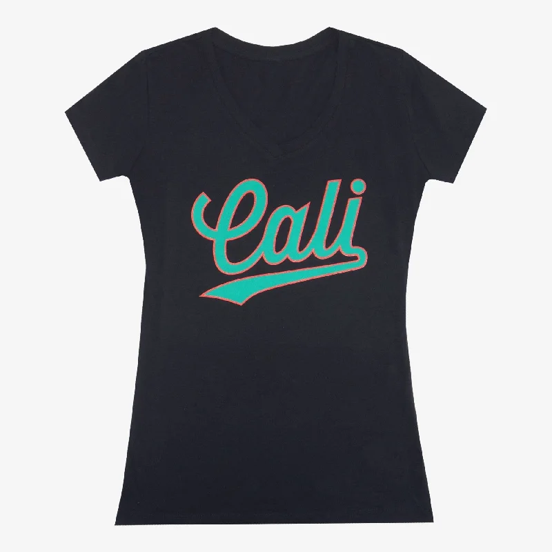 Women's V-Neck Cursive Cali T-Shirt