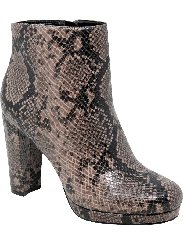 Chasen Womens Faux Leather Animal Print Ankle Boots