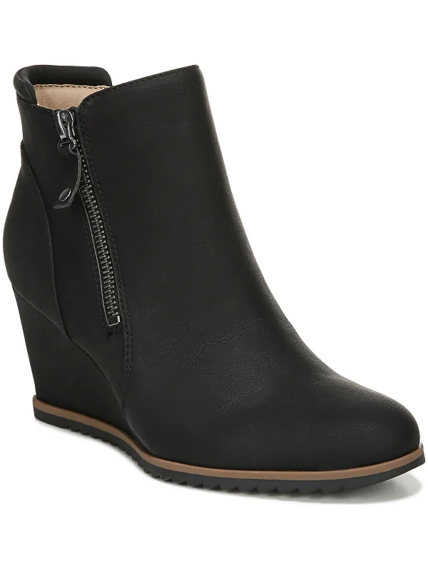 Haley Womens Zipper Ankle Wedge Boots