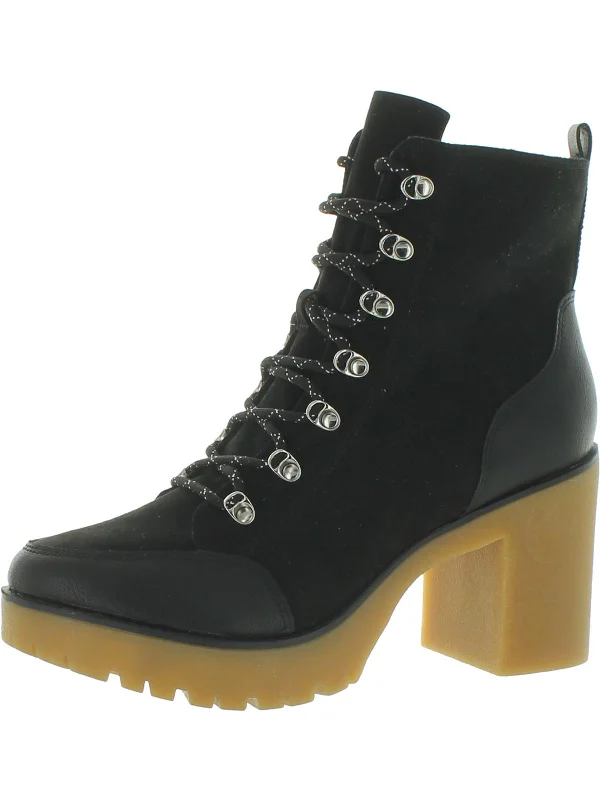 Lennonn Womens Microsuede Ankle Combat & Lace-up Boots