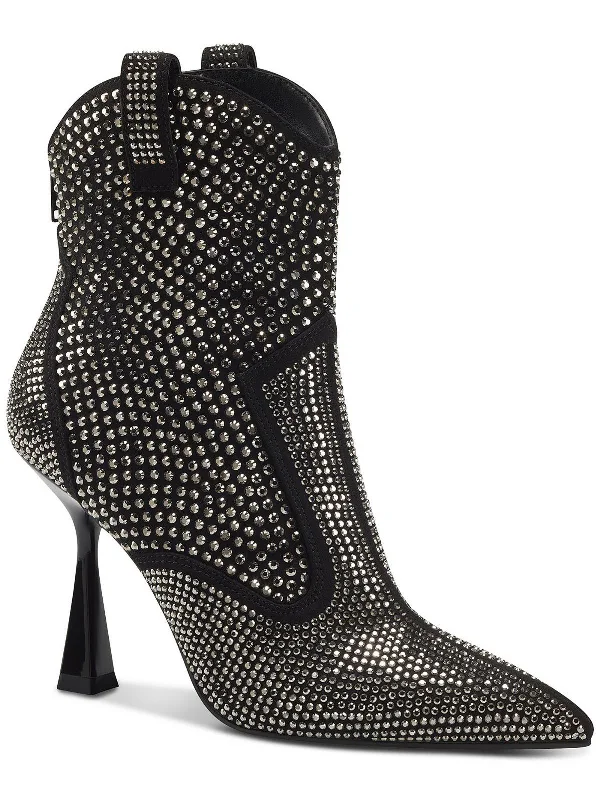 Oaklynne Womens Rhinestone Pointed Toe Booties