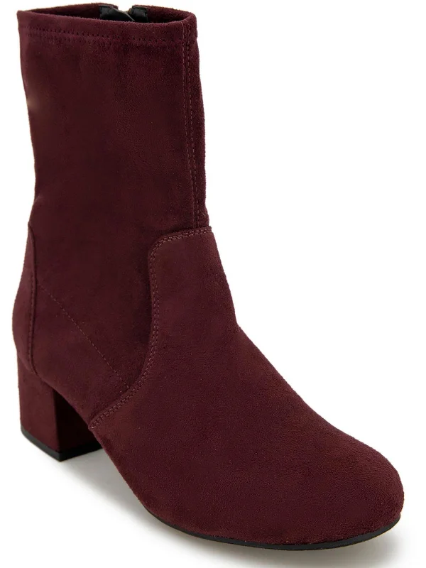 Road Stretch Womens Faux Suede Block Heel Ankle Boots