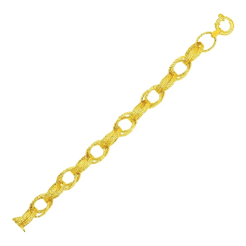 14k Yellow Gold Textured Twisted Oval Link Bracelet