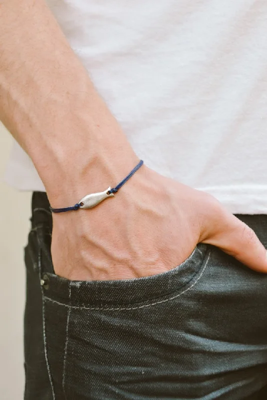 Blue bracelet for men with a silver plated Fish charm, fathers day gift for him