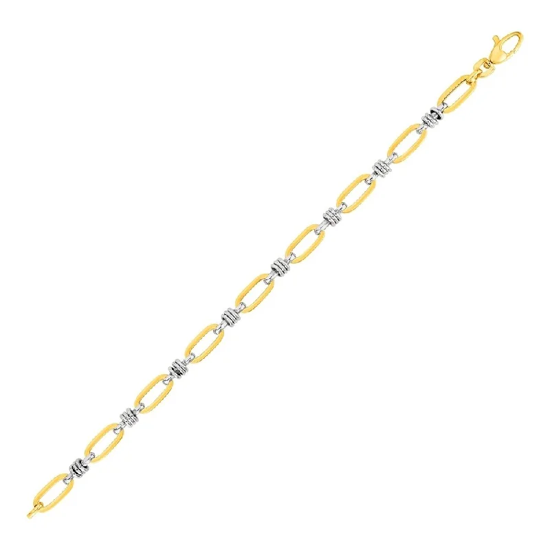 Oval Link Bracelet with Link Details in 14k Yellow and White Gold