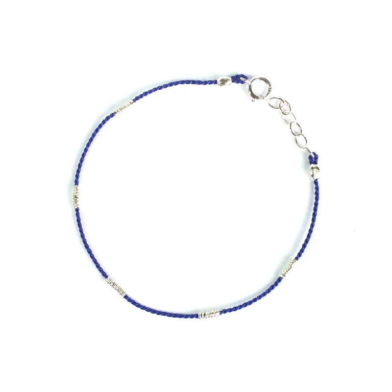 Wrapped Wire Silk Bracelet | Blue, Silver