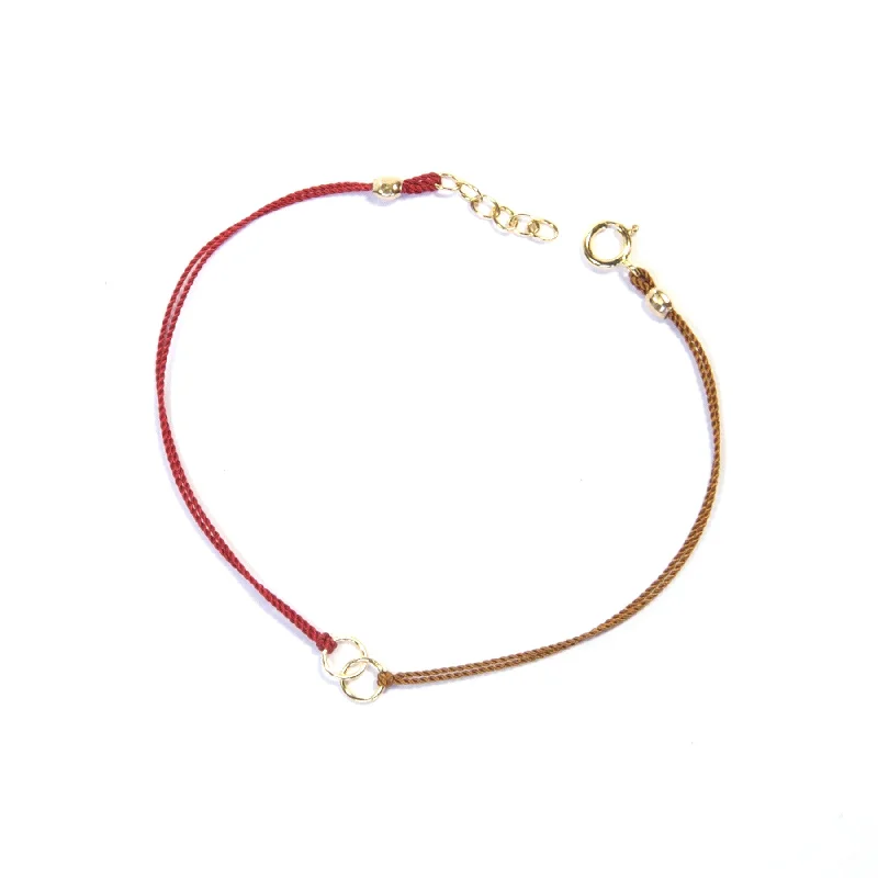 Circle Link Silk Bracelet | Red & Tan, Gold