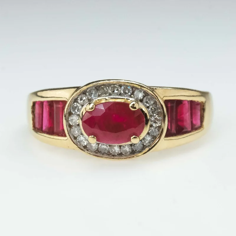 0.50ct Natural Ruby & Diamond Accents Halo Ring in 14K Yellow Gold