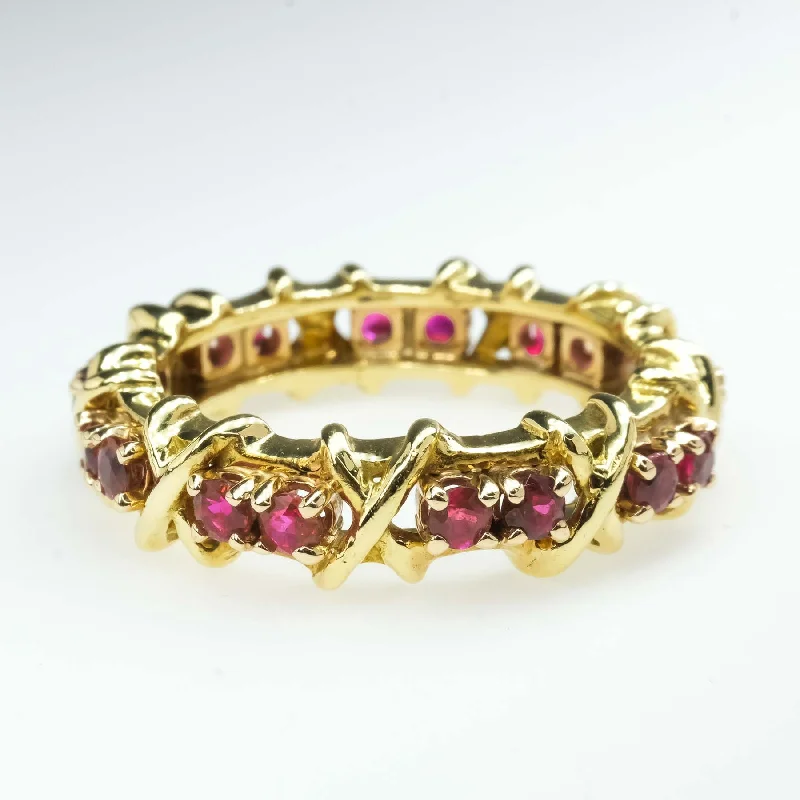 0.99ctw Ruby XO Eternity Band Ring in 18K Yellow Gold