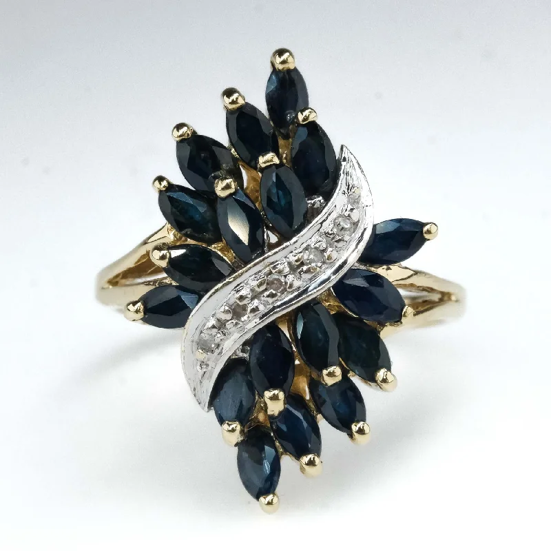 1.02ctw Sapphire & Diamond Cluster Cocktail Ring in 10K Two Tone Gold