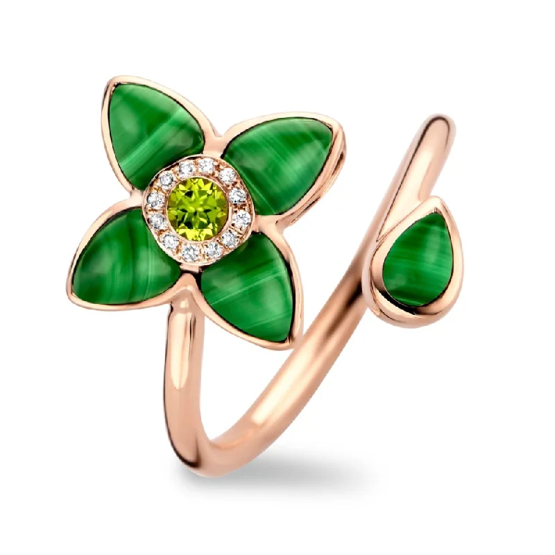 Tirisi 18K Rose Gold Malachite, Peridot and Diamond Ring