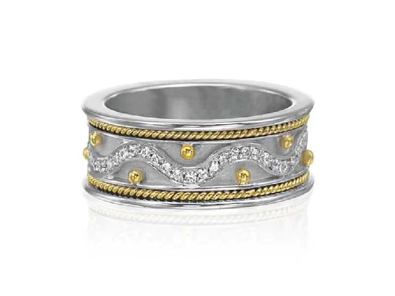 Eli Jewels Sterling Silver and 18K Yellow Gold Etruscan Diamond Ring