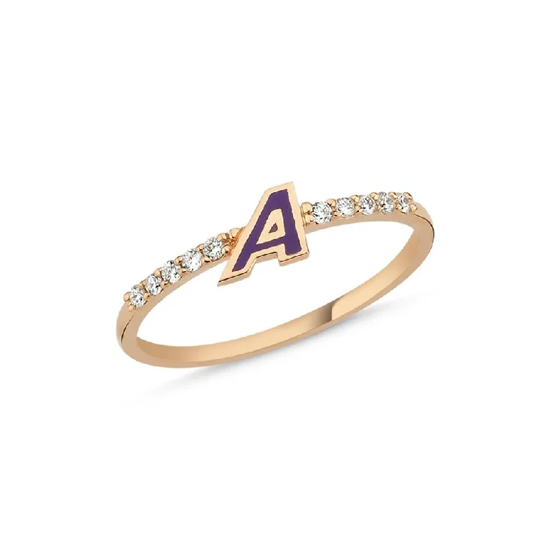 LaViano Fashion 14K Rose Gold Diamond and Enamel Initial "A" Ring