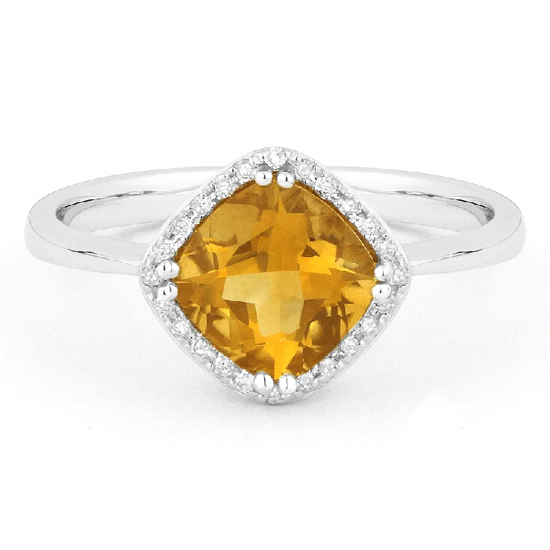 LaViano Fashion 14K White Gold Citrine and Diamond Ring