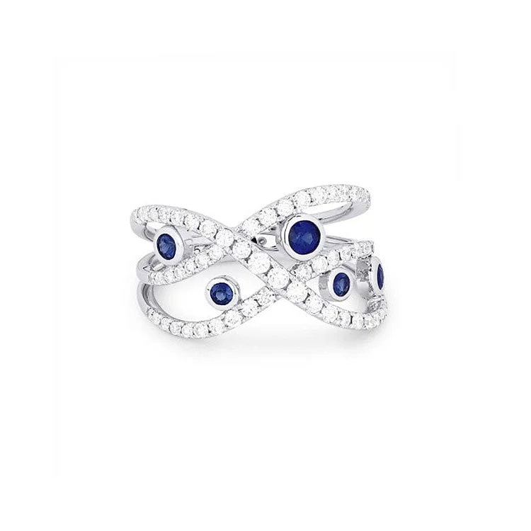 LaViano Fashion 14K White Gold Diamond and Sapphire Swirl Ring