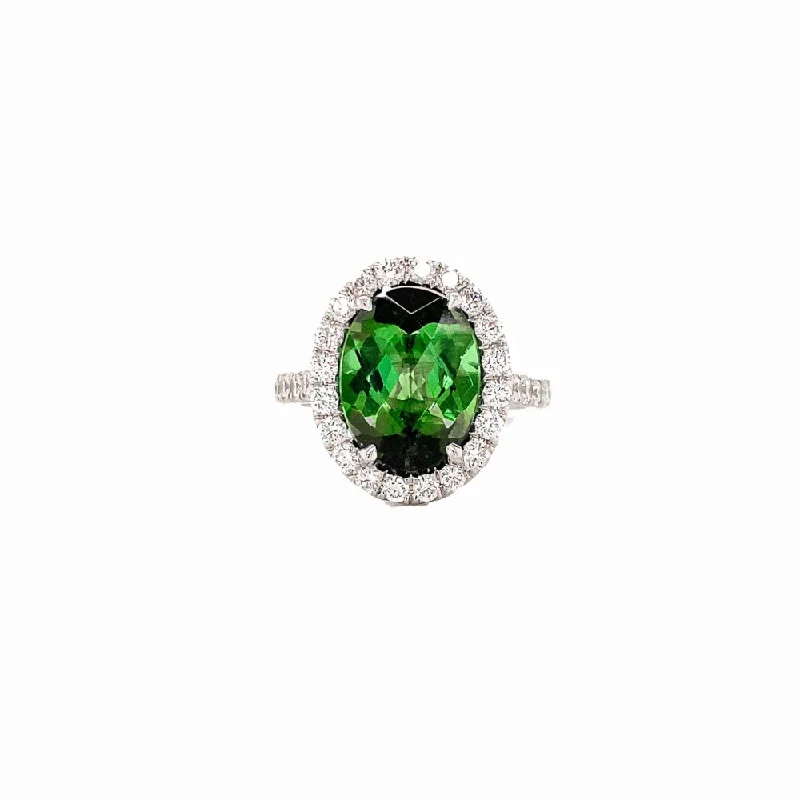 LaViano Bespoke Platinum Green Tourmaline and Diamond Ring