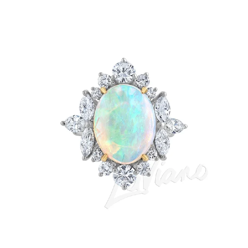 LaViano Bespoke Platinum Opal and Diamond Ring