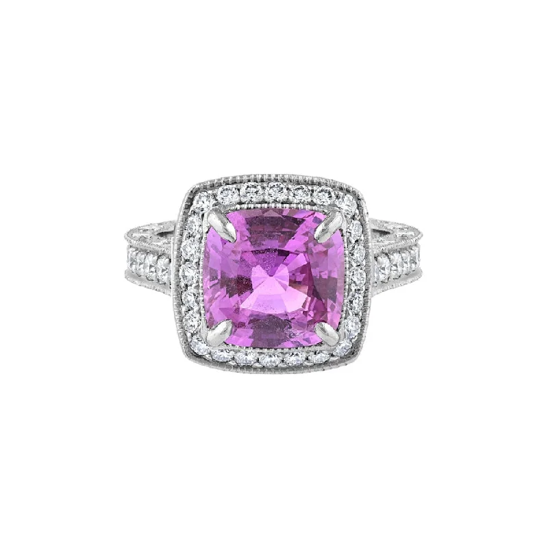 LaViano Bespoke Platinum Pink Sapphire and Diamond Ring