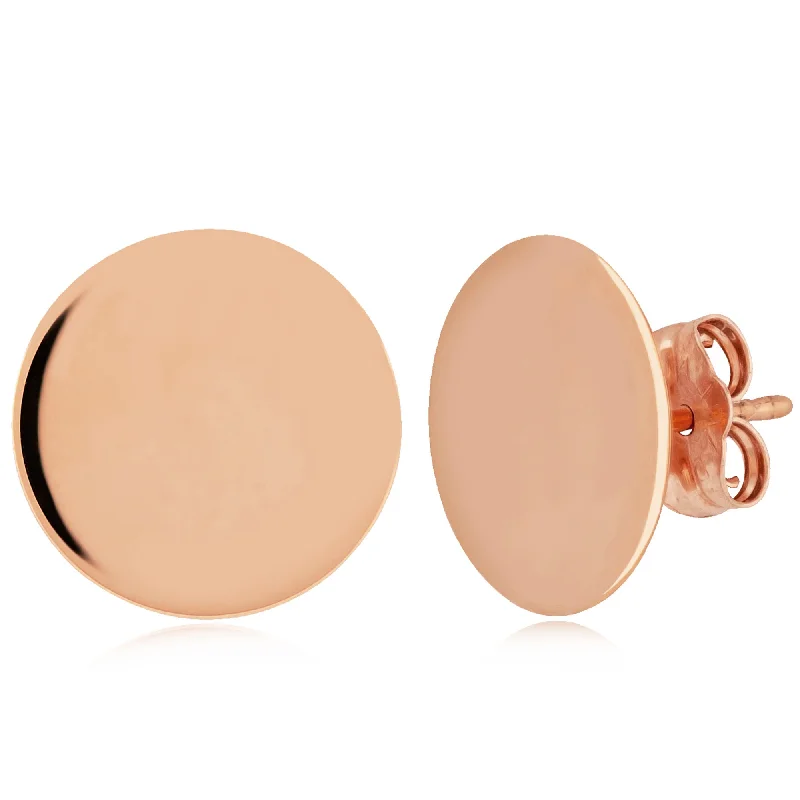 14k Rose Gold 13 mm Plain Disk Earrings