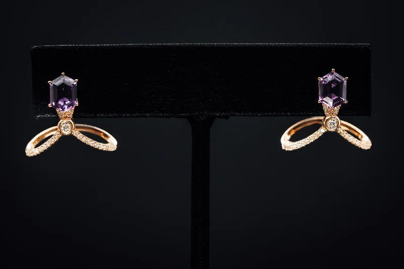 14k Rose Gold Amethyst and Diamond Earrings