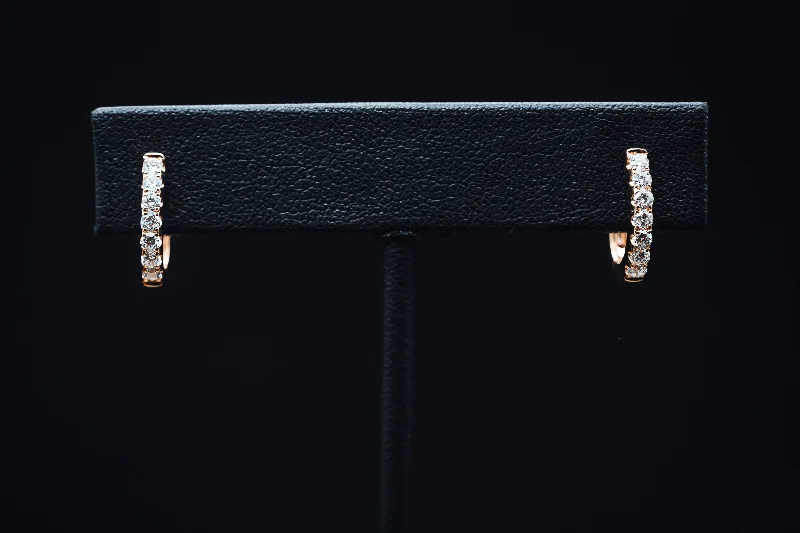 14k Rose Gold Diamond Huggie Hoop Earrings