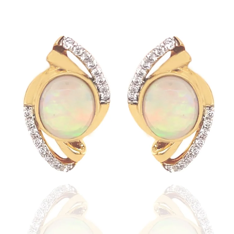 14Kt Yellow Gold Ethiopian Opal and Diamond Stud Earrings