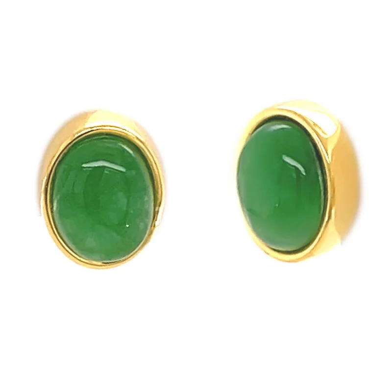 18k Yellow Gold Over Sterling Silver Dyed Green Jade Gemstone Stud Earrings