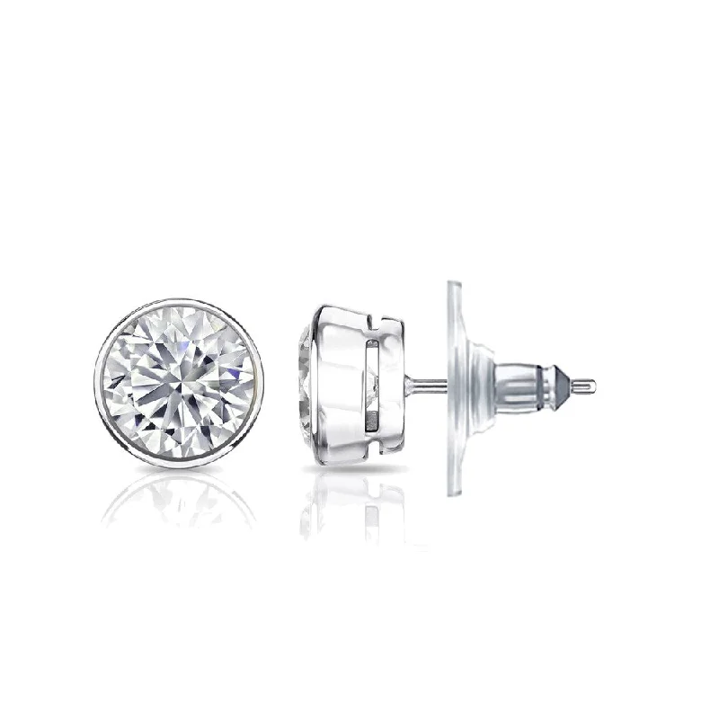 Auriya 14k Gold GIA Certified 1.50 carat TDW Secure-Lock Bezel Set Round Diamond Stud Earrings