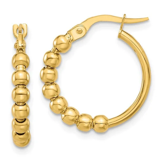 Beaded Round Hoop Earrings in 14K Yellow Gold