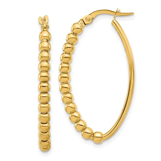 Beaded Oval Hoop Earrings in 14K Yellow Gold